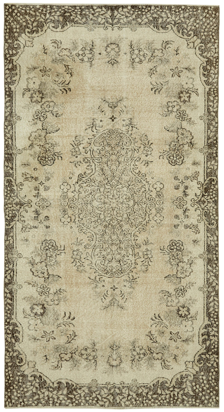 5x9 Beige Turkish Vintage Area Rug - 41596
