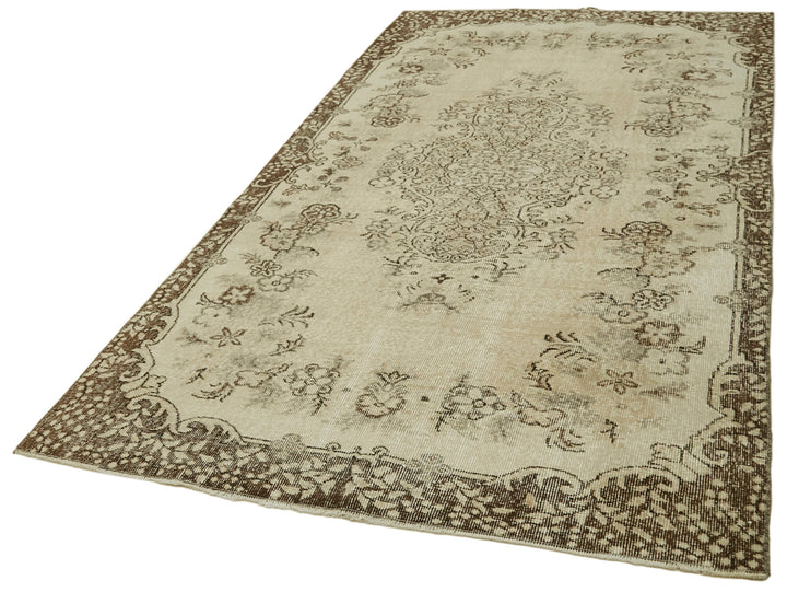 5x9 Beige Turkish Vintage Area Rug - 41596