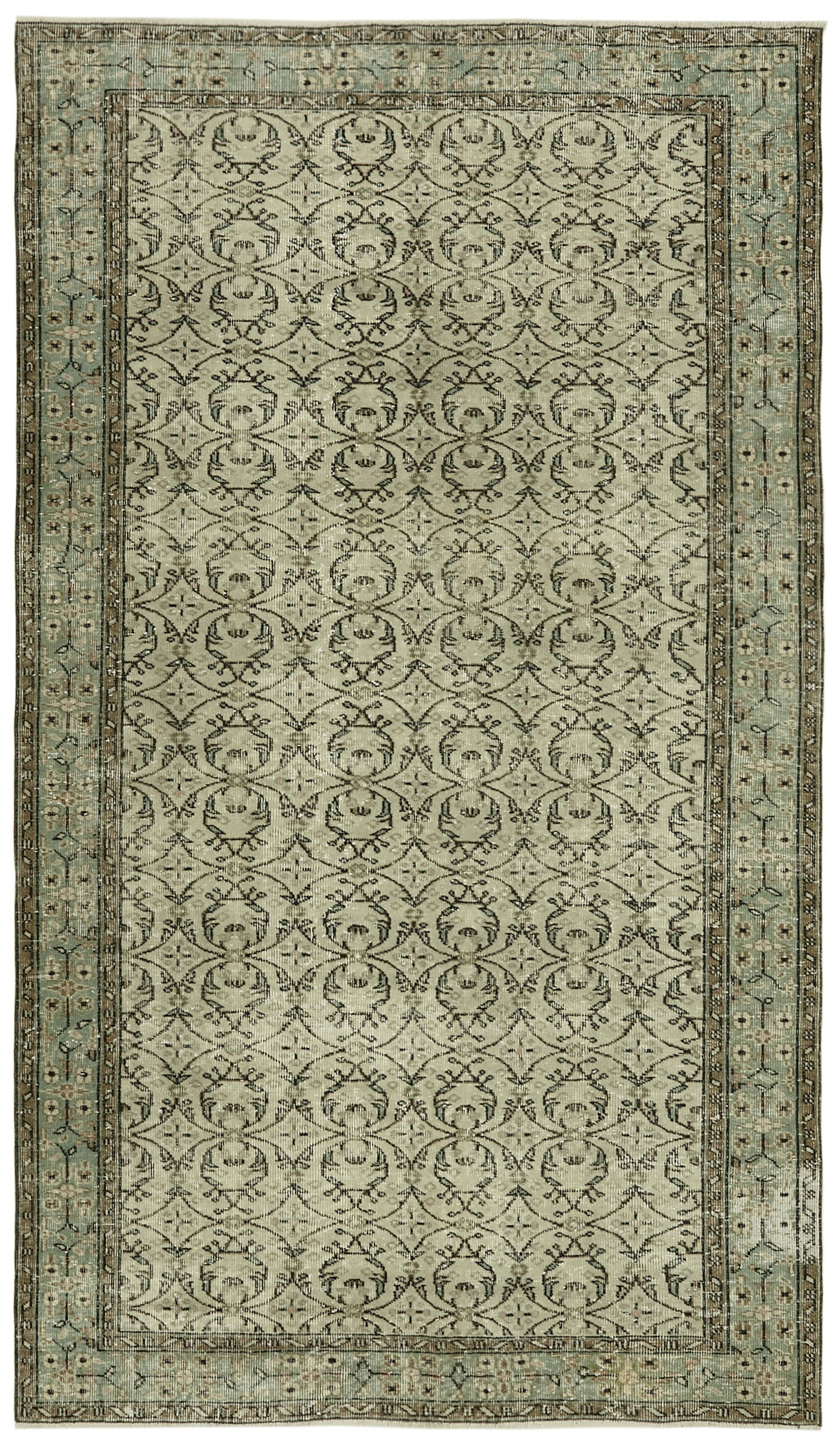 5x9 Beige Turkish Vintage Area Rug - 41597
