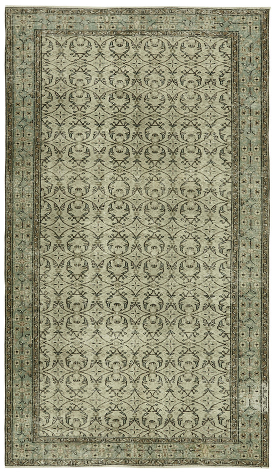 5x9 Beige Turkish Vintage Area Rug - 41597