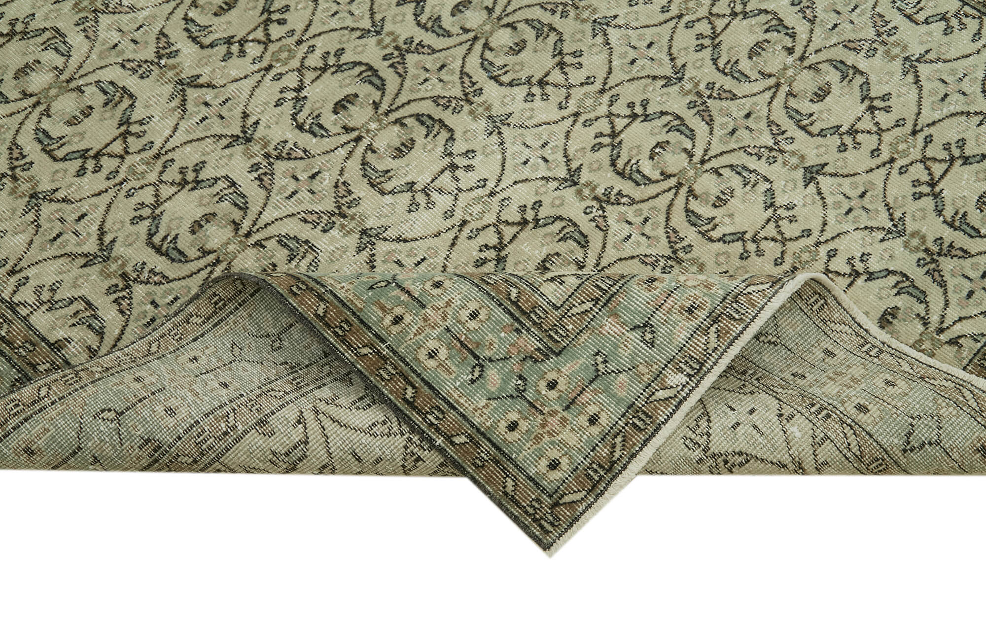 5x9 Beige Turkish Vintage Area Rug - 41597