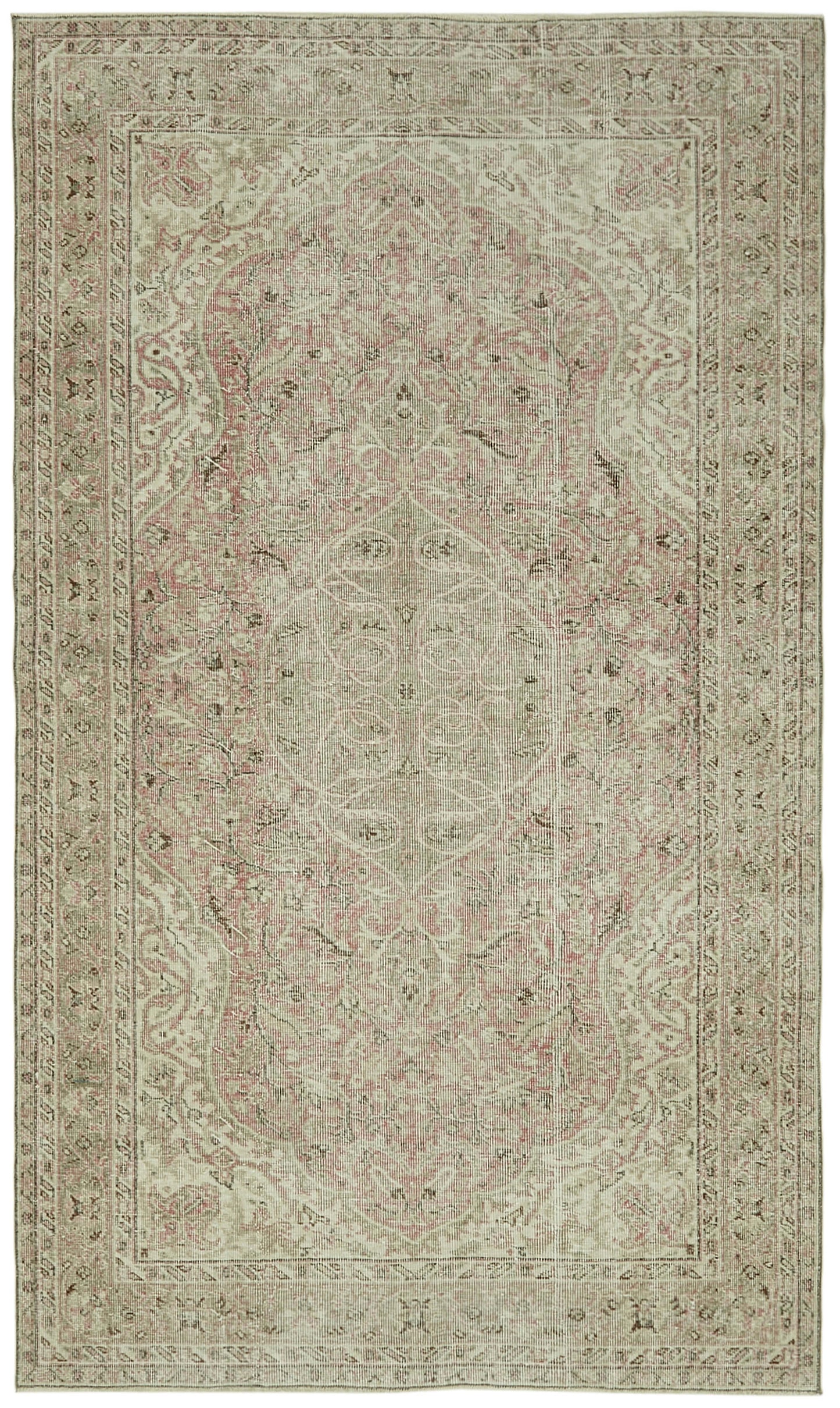 5x9 Beige Turkish Vintage Area Rug - 41602