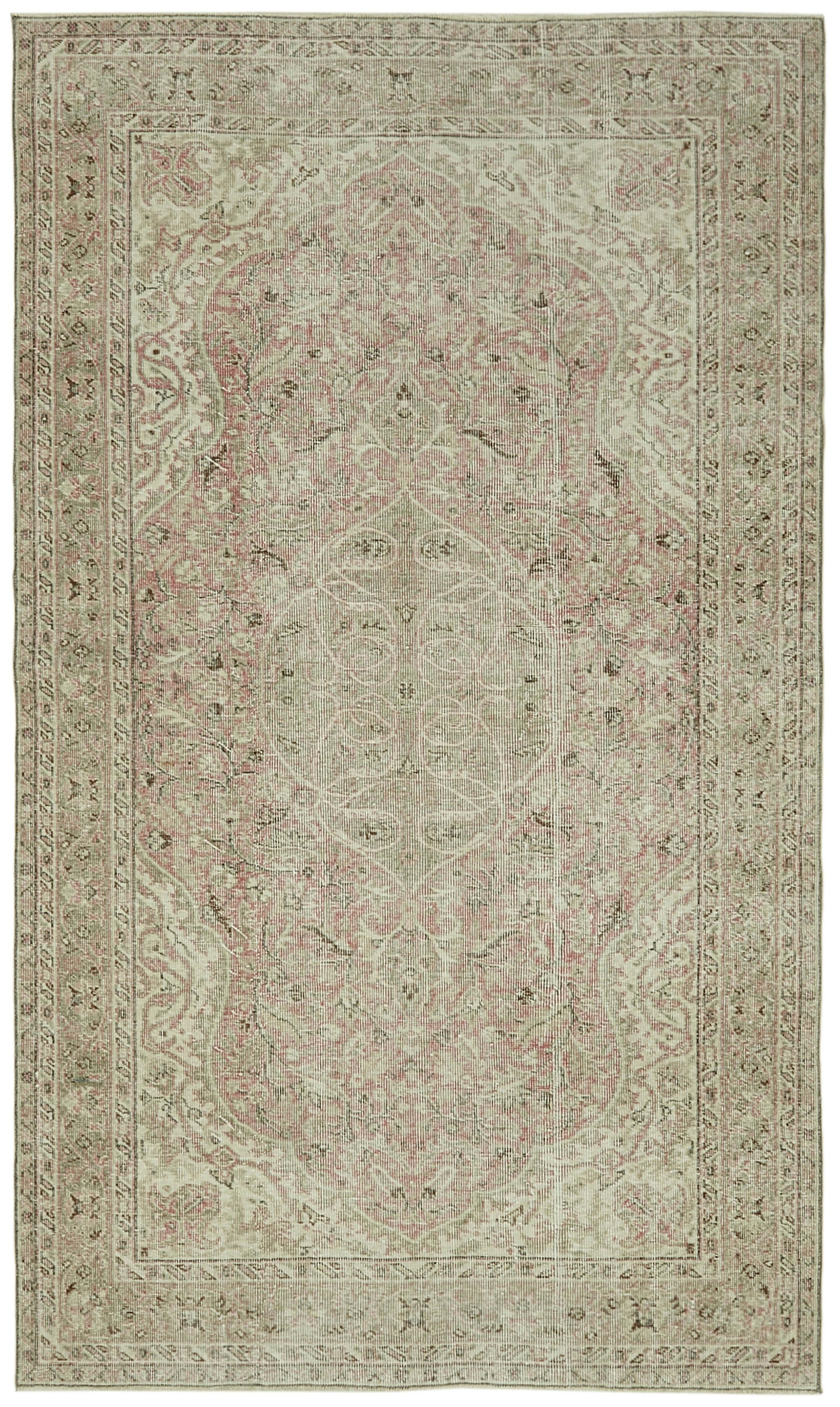 5x9 Beige Turkish Vintage Area Rug - 41602