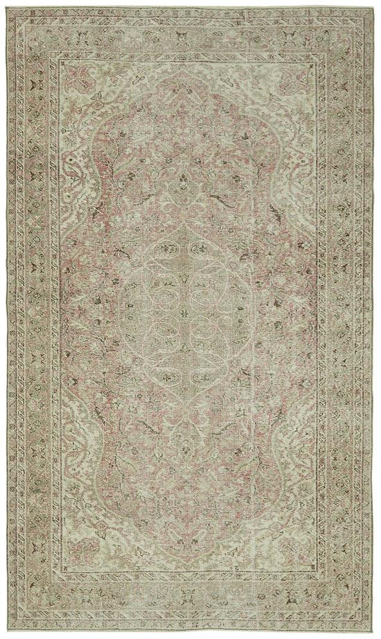 5x9 Beige Turkish Vintage Area Rug - 41602