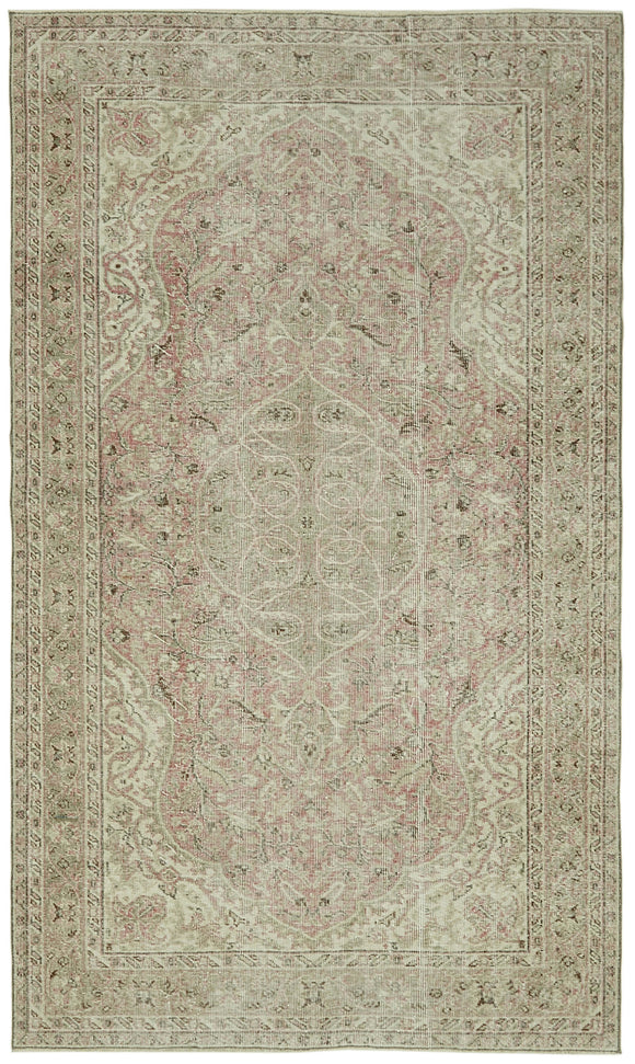 5x9 Beige Turkish Vintage Area Rug - 41602