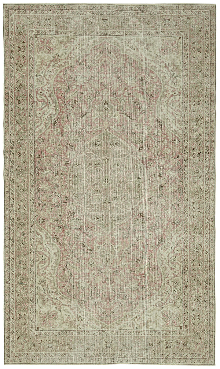 5x9 Beige Turkish Vintage Area Rug - 41602