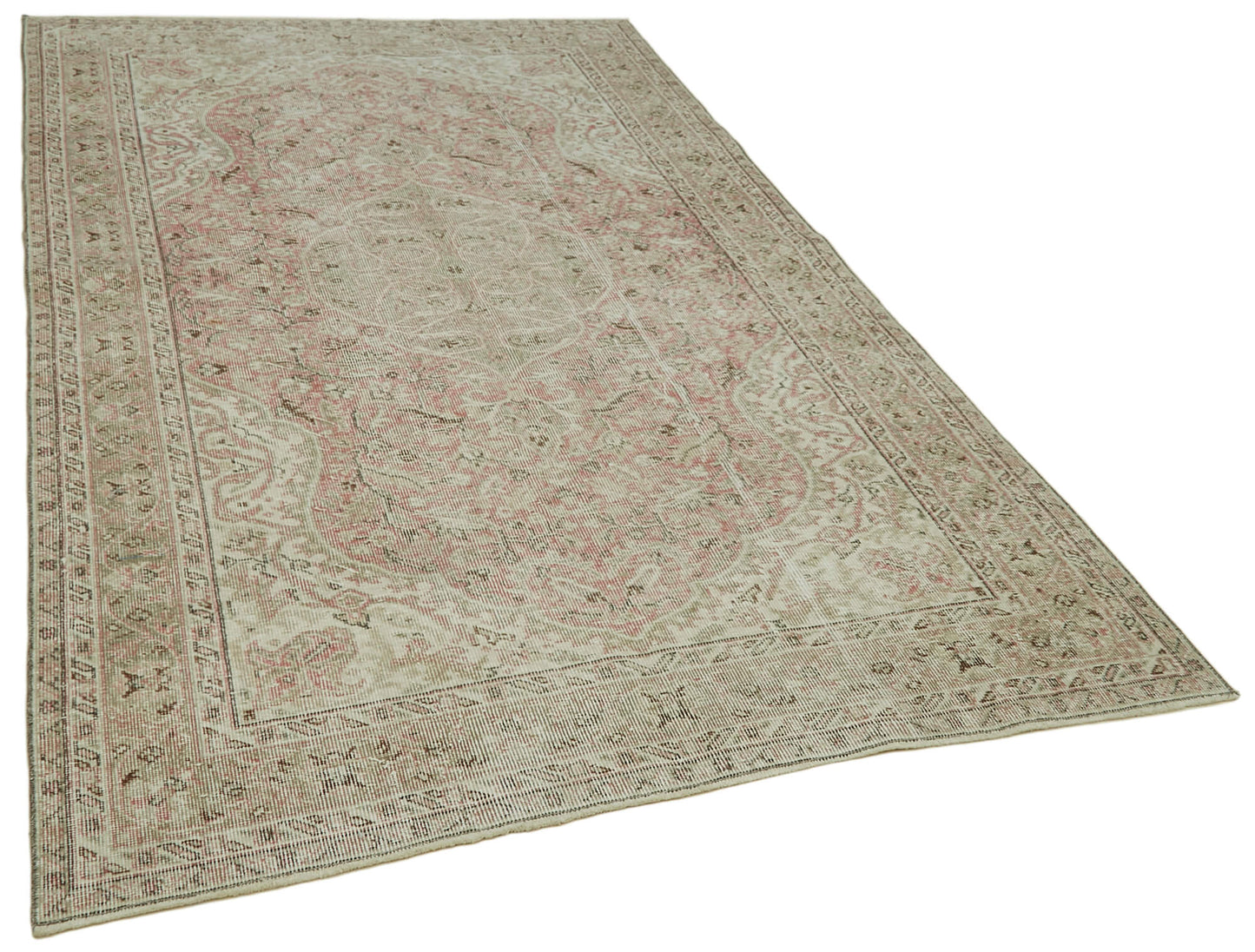 5x9 Beige Turkish Vintage Area Rug - 41602