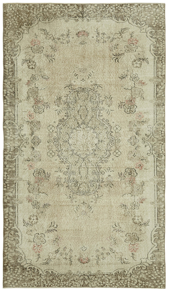 5x9 Beige Turkish Vintage Area Rug - 41603