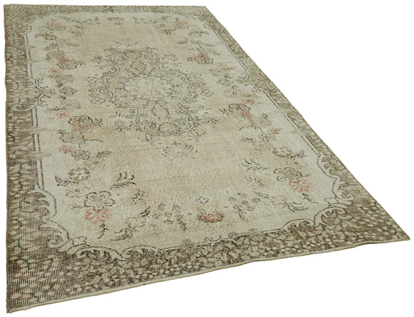 5x9 Beige Turkish Vintage Area Rug - 41603