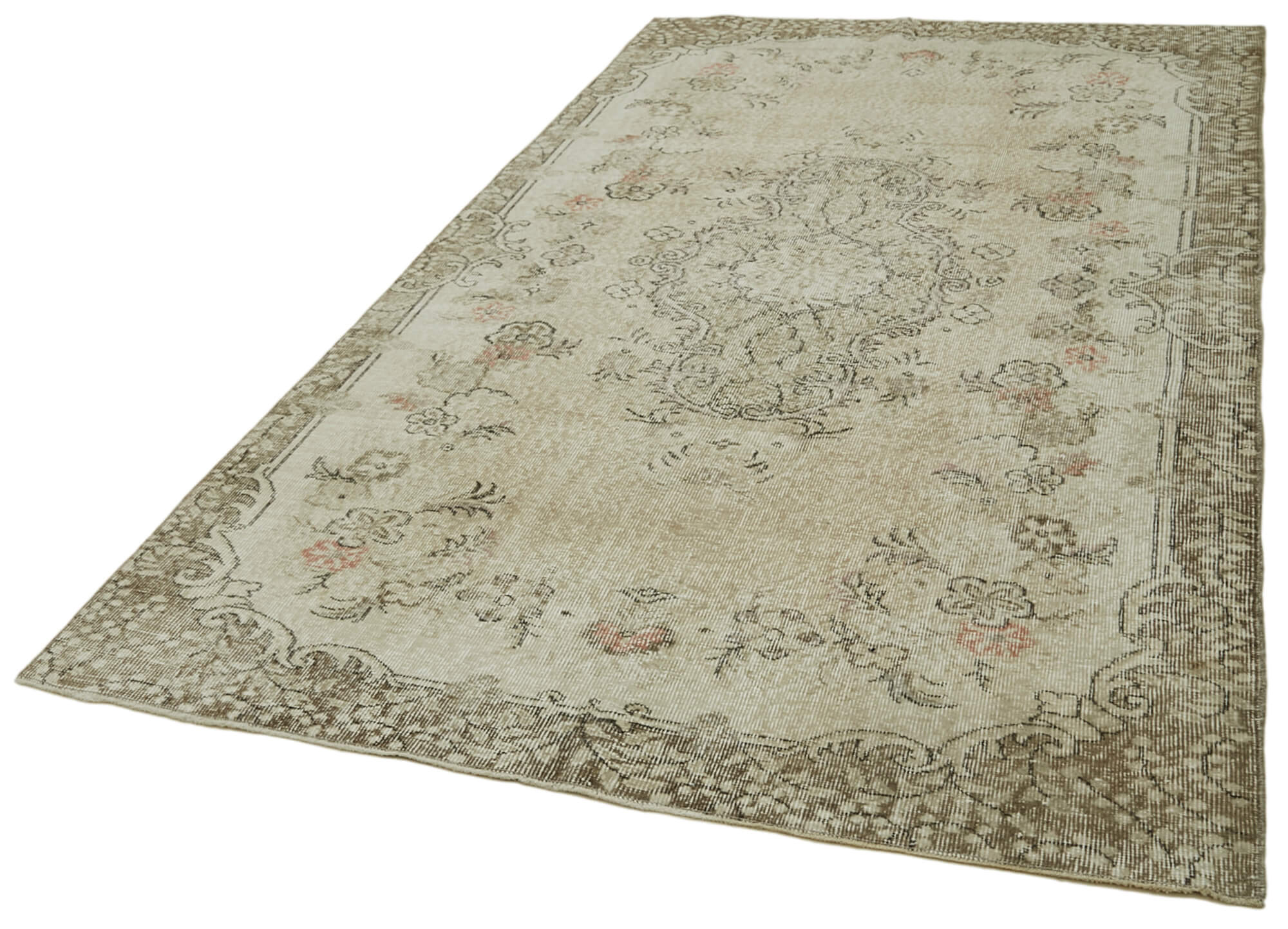 5x9 Beige Turkish Vintage Area Rug - 41603