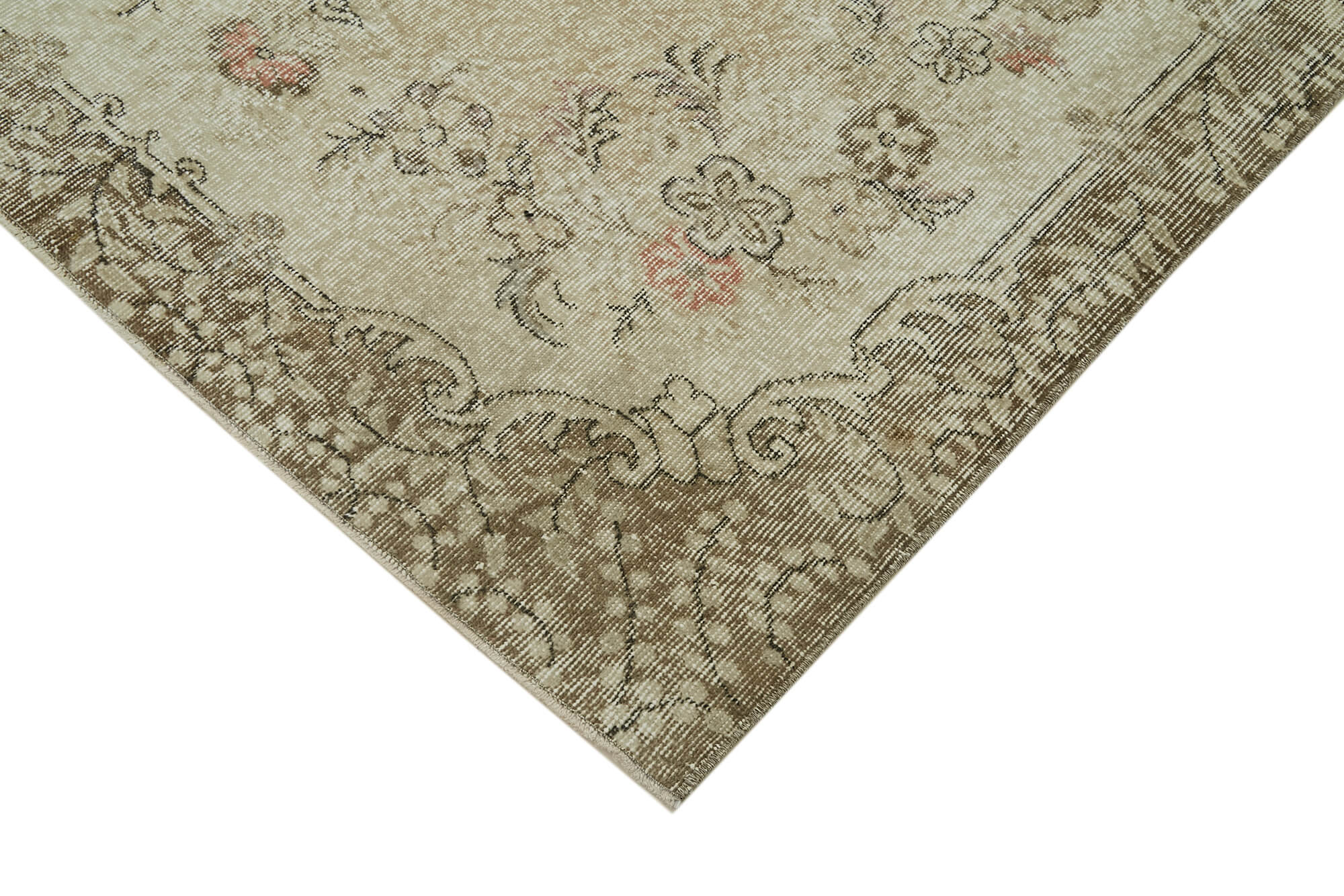 5x9 Beige Turkish Vintage Area Rug - 41603