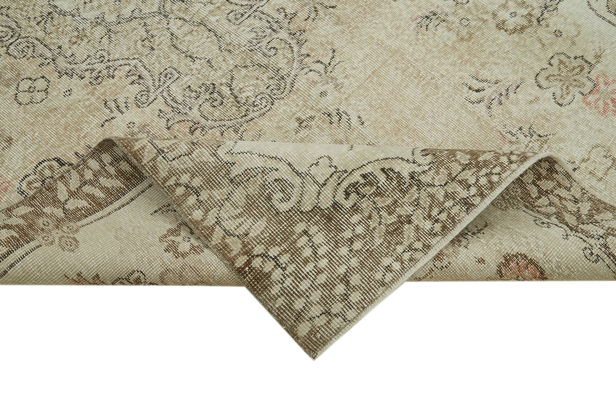 5x9 Beige Turkish Vintage Area Rug - 41603