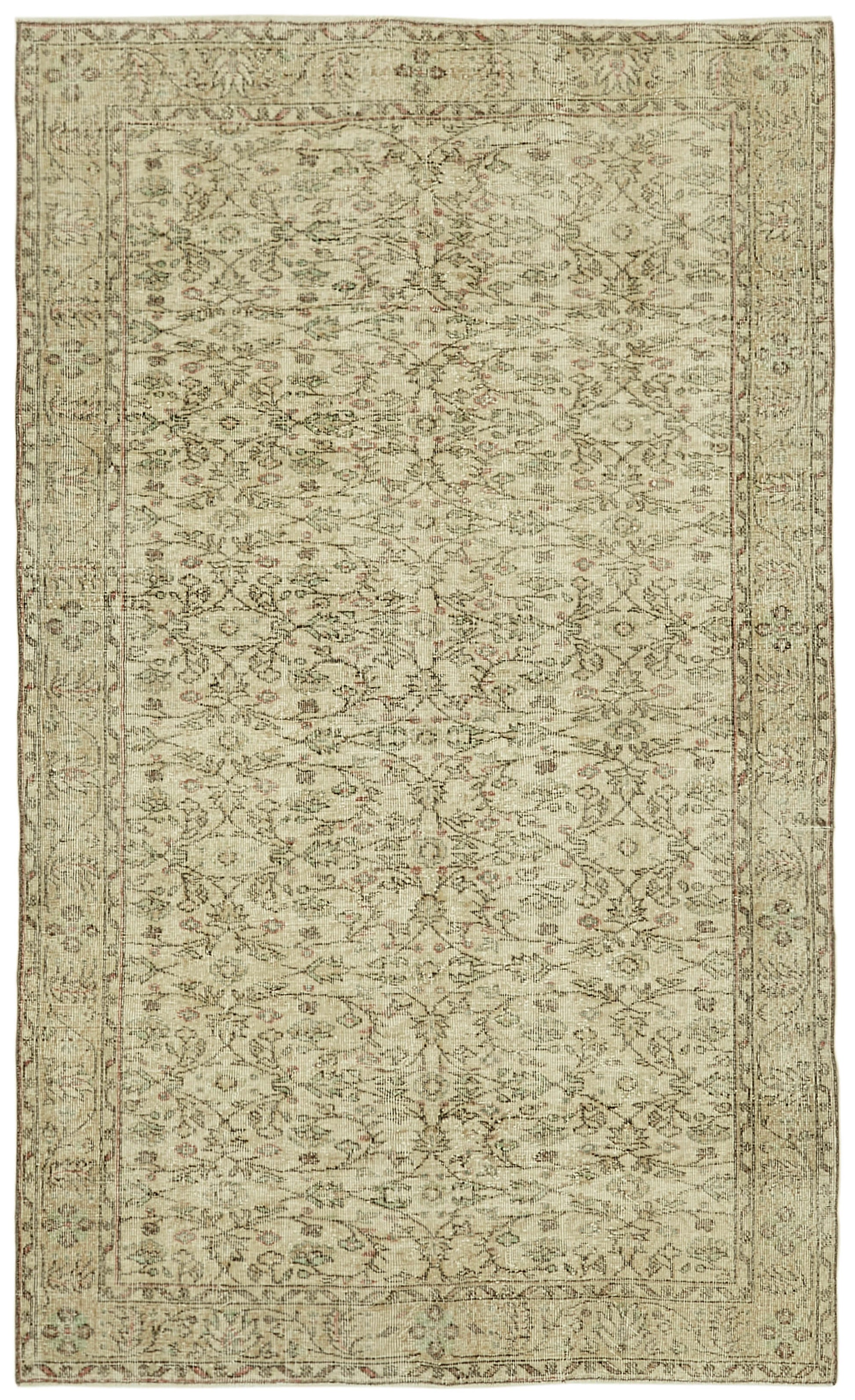 5x8 Beige Turkish Vintage Area Rug - 41606