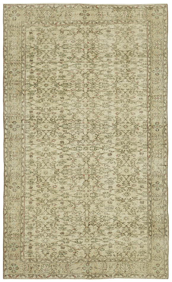 5x8 Beige Turkish Vintage Area Rug - 41606