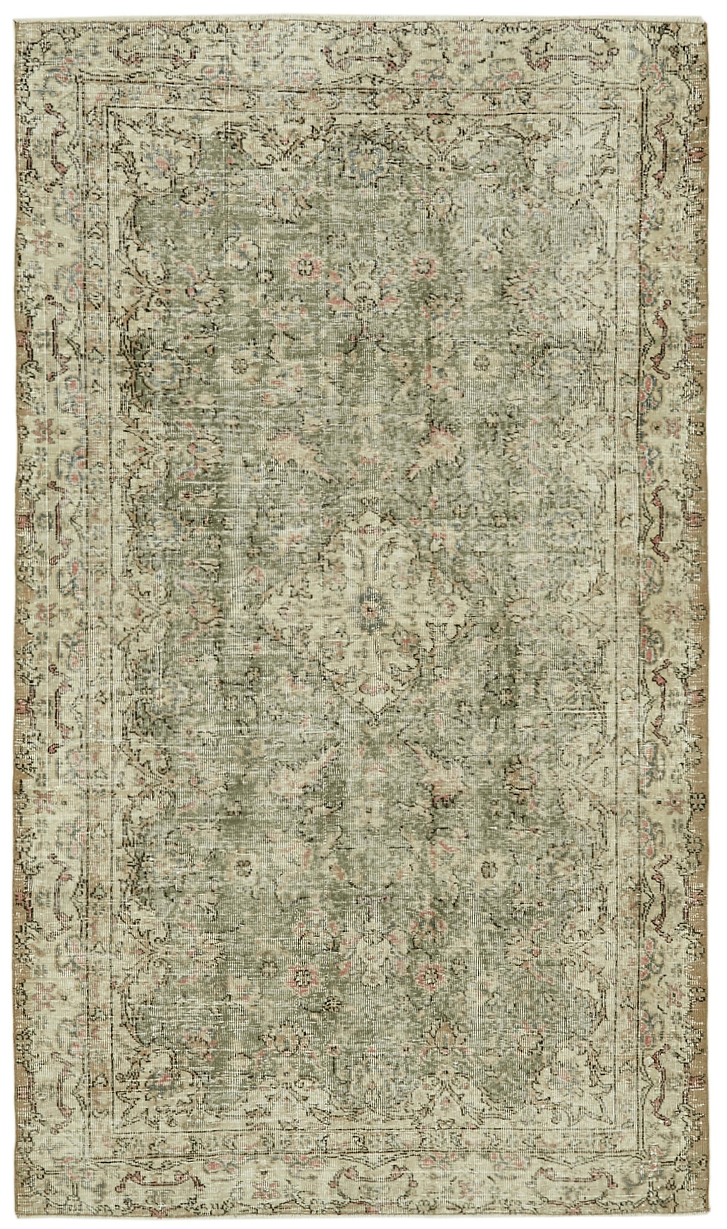 5x8 Beige Turkish Vintage Area Rug - 41622
