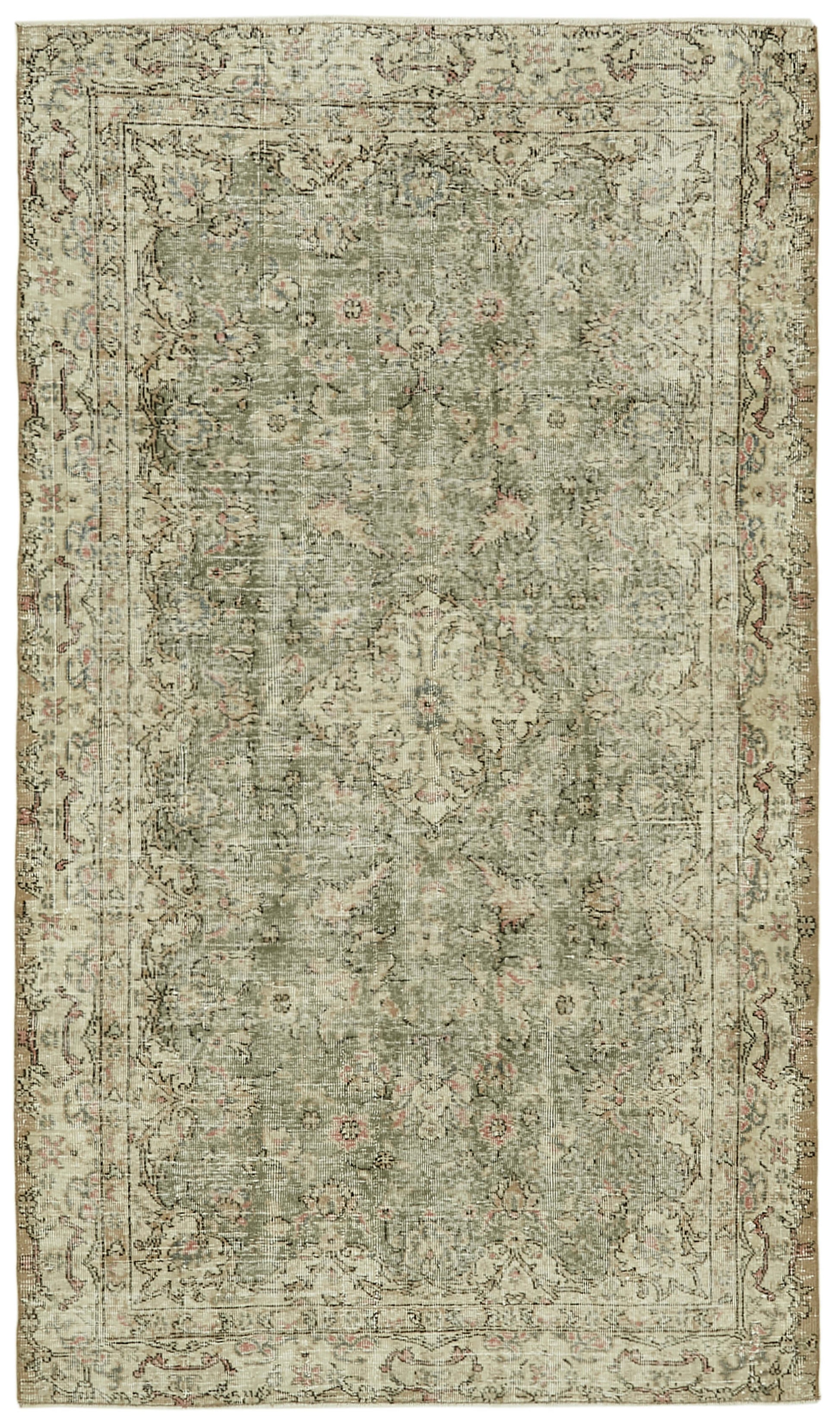 5x8 Beige Turkish Vintage Area Rug - 41622