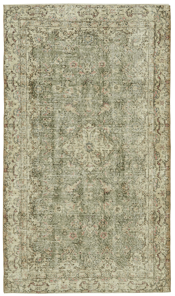5x8 Beige Turkish Vintage Area Rug - 41622