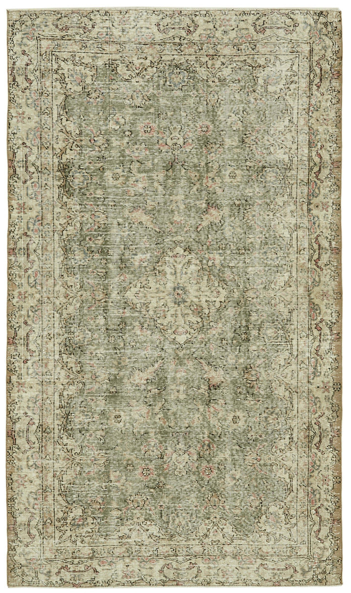 5x8 Beige Turkish Vintage Area Rug - 41622
