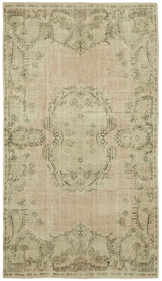 5x9 Beige Turkish Vintage Area Rug - 41623