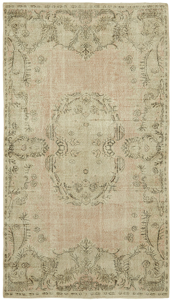 5x9 Beige Turkish Vintage Area Rug - 41623