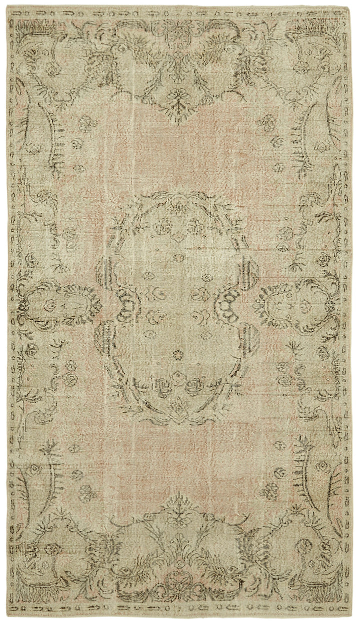 5x9 Beige Turkish Vintage Area Rug - 41623