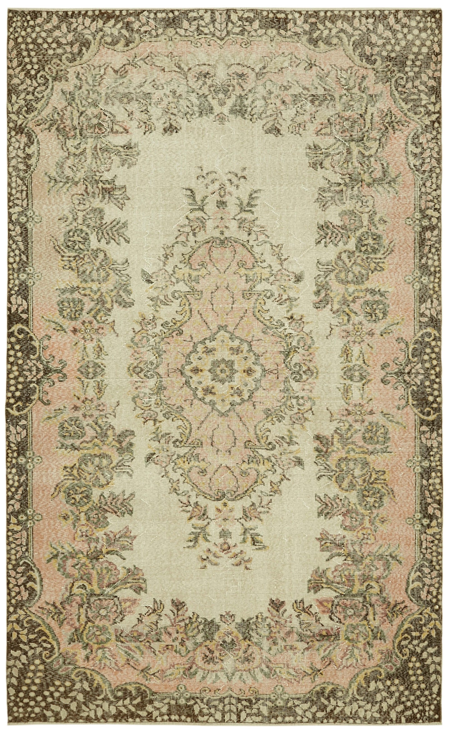 6x9 Beige Turkish Vintage Area Rug - 41625