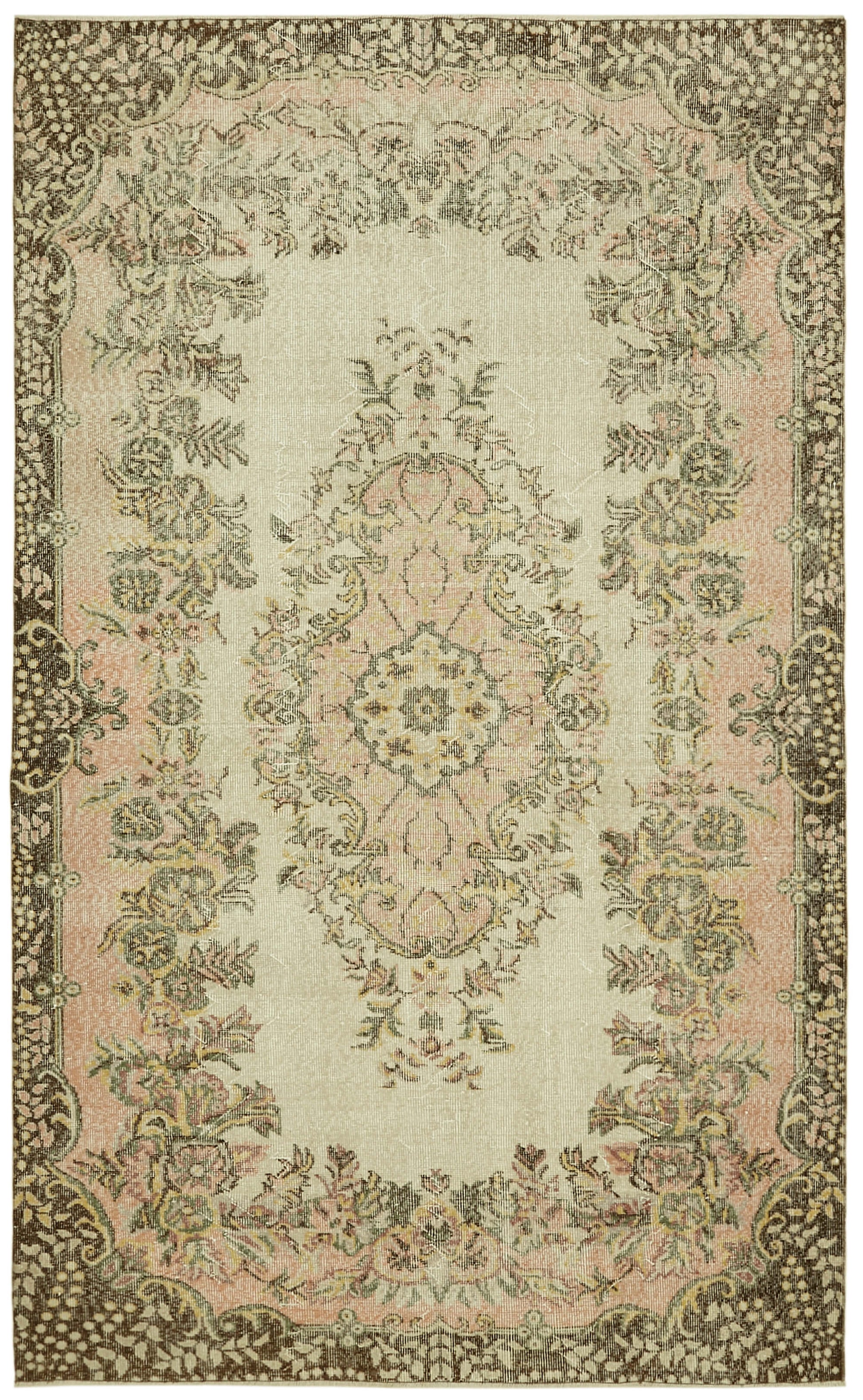 6x9 Beige Turkish Vintage Area Rug - 41625