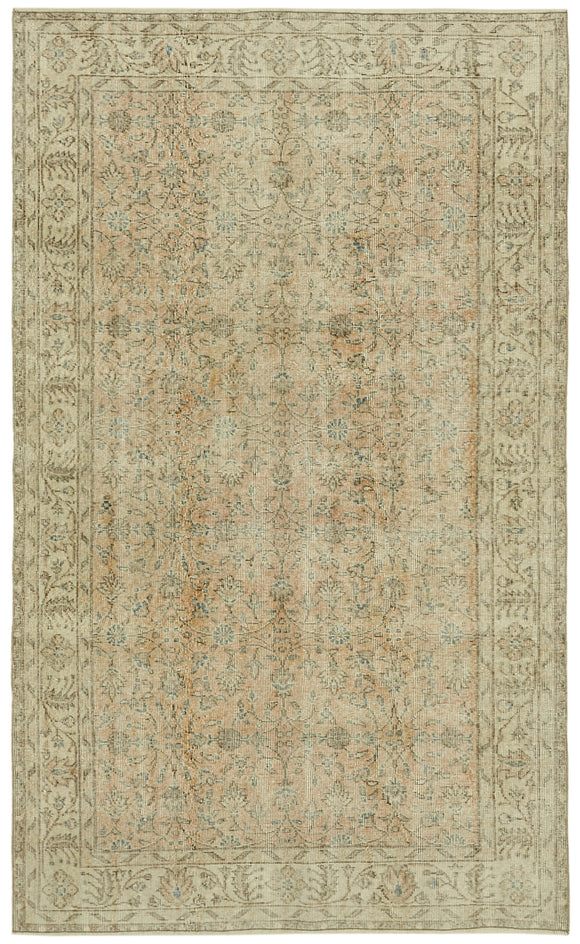 5x8 Beige Turkish Vintage Area Rug - 41627