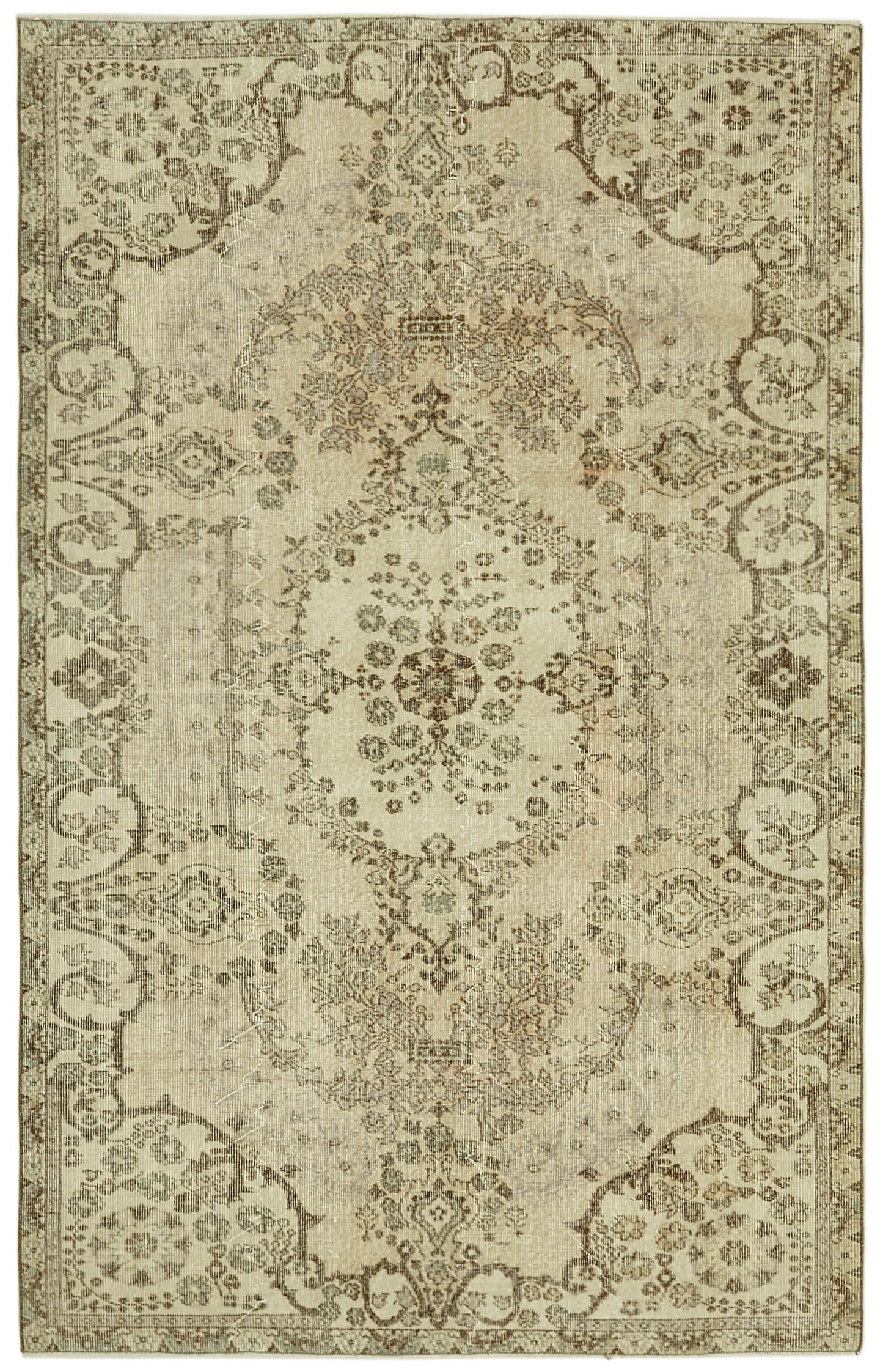 5x9 Beige Turkish Vintage Area Rug - 41643