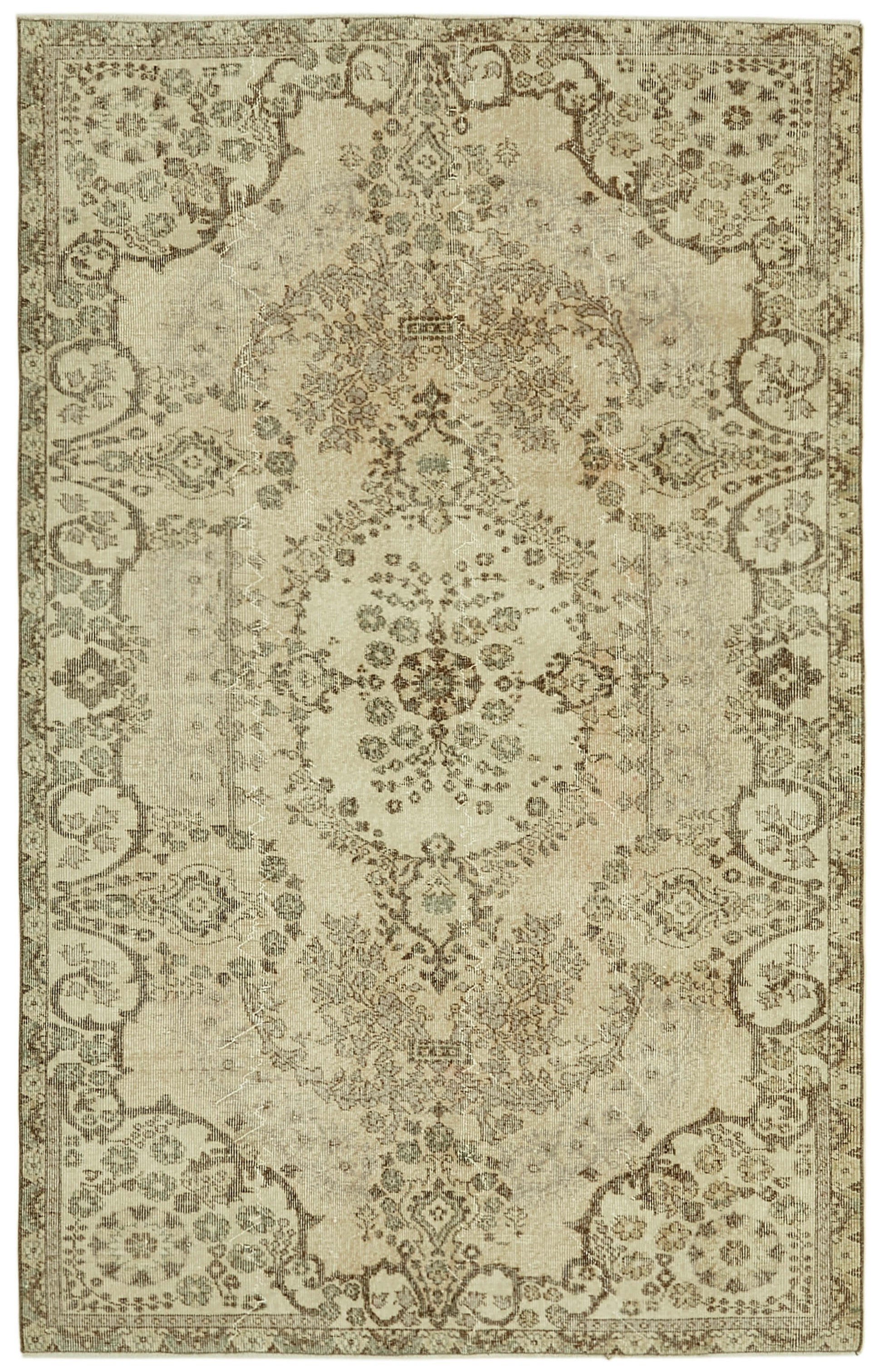 5x9 Beige Turkish Vintage Area Rug - 41643