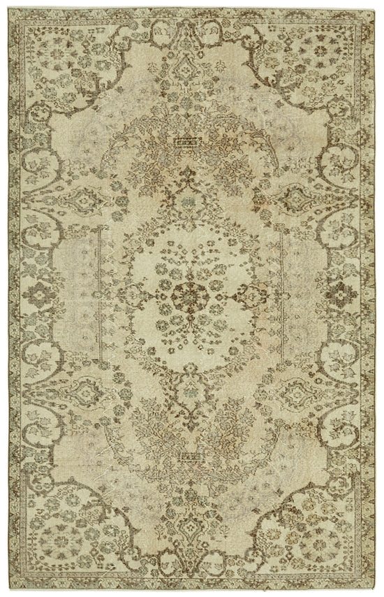 5x9 Beige Turkish Vintage Area Rug - 41643