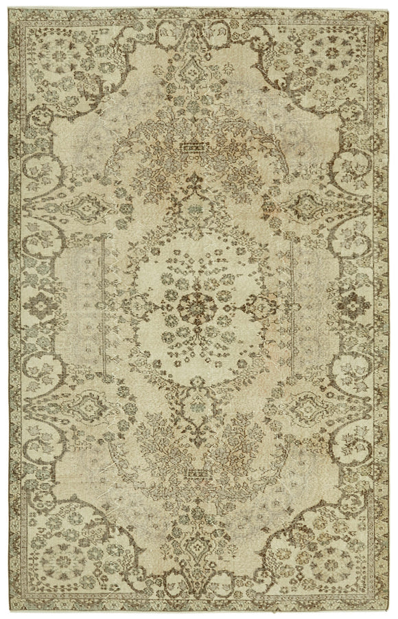 5x9 Beige Turkish Vintage Area Rug - 41643