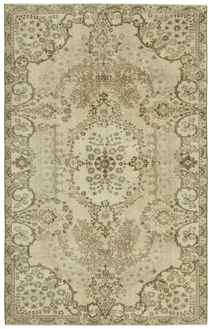 5x9 Beige Turkish Vintage Area Rug - 41643