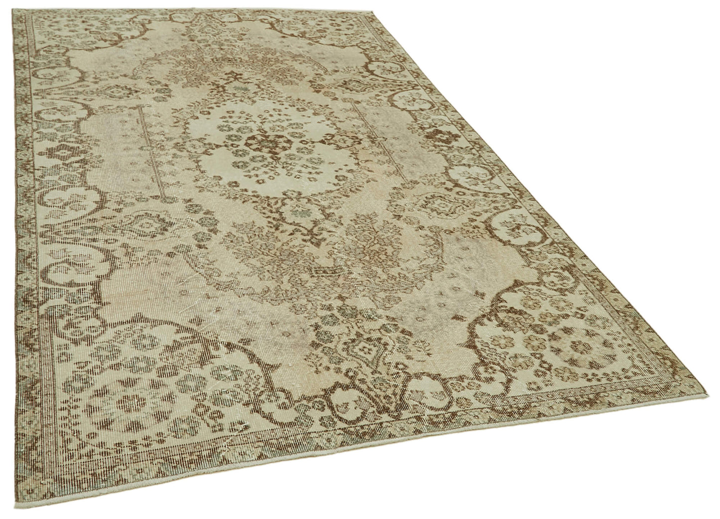5x9 Beige Turkish Vintage Area Rug - 41643