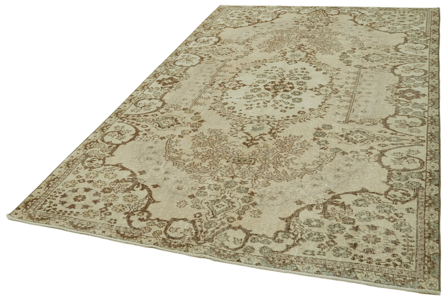 5x9 Beige Turkish Vintage Area Rug - 41643