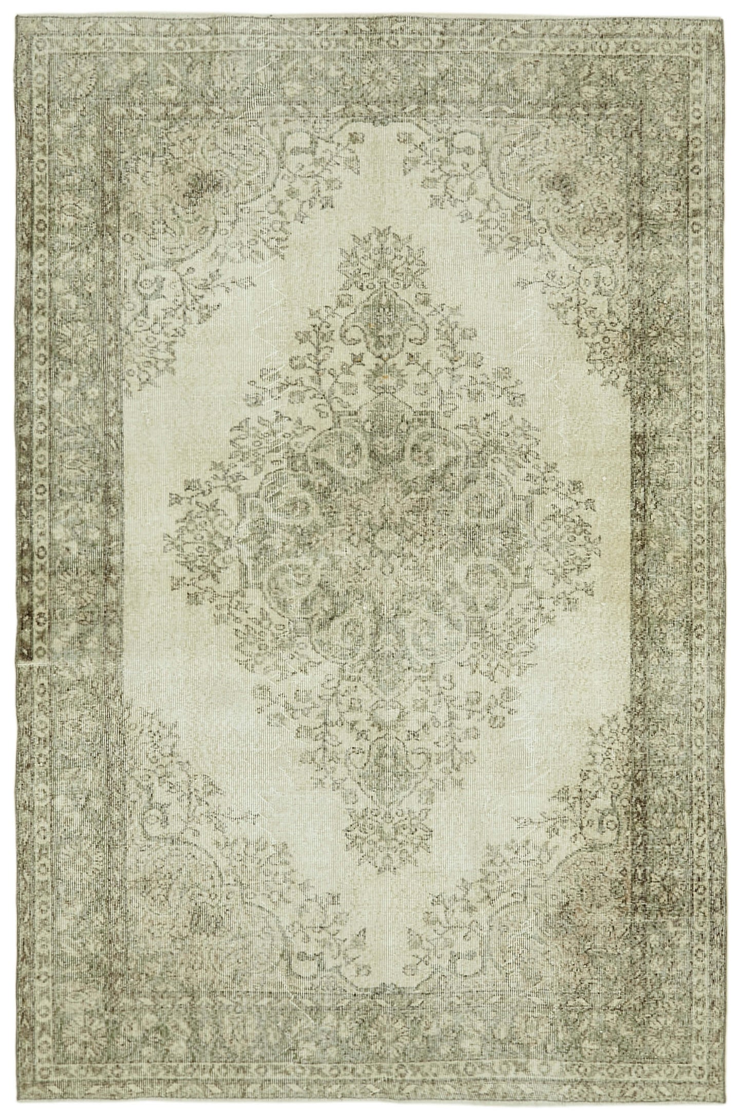 6x9 Beige Turkish Vintage Area Rug - 41644