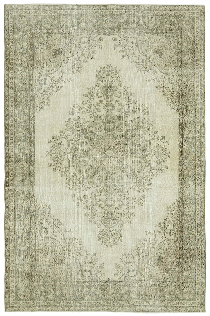 6x9 Beige Turkish Vintage Area Rug - 41644