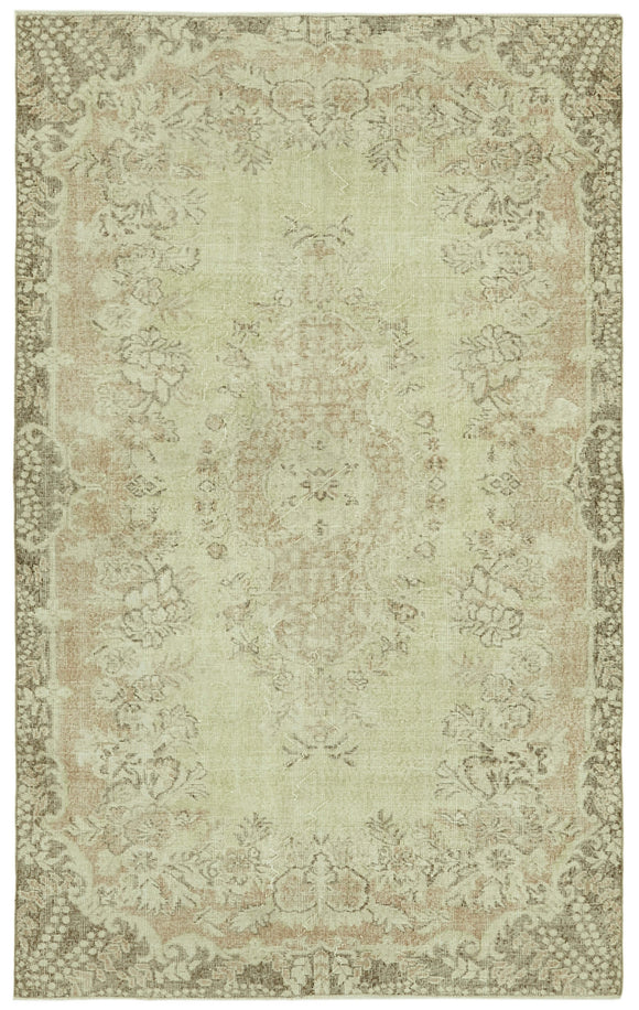 6x9 Beige Turkish Vintage Area Rug - 41648