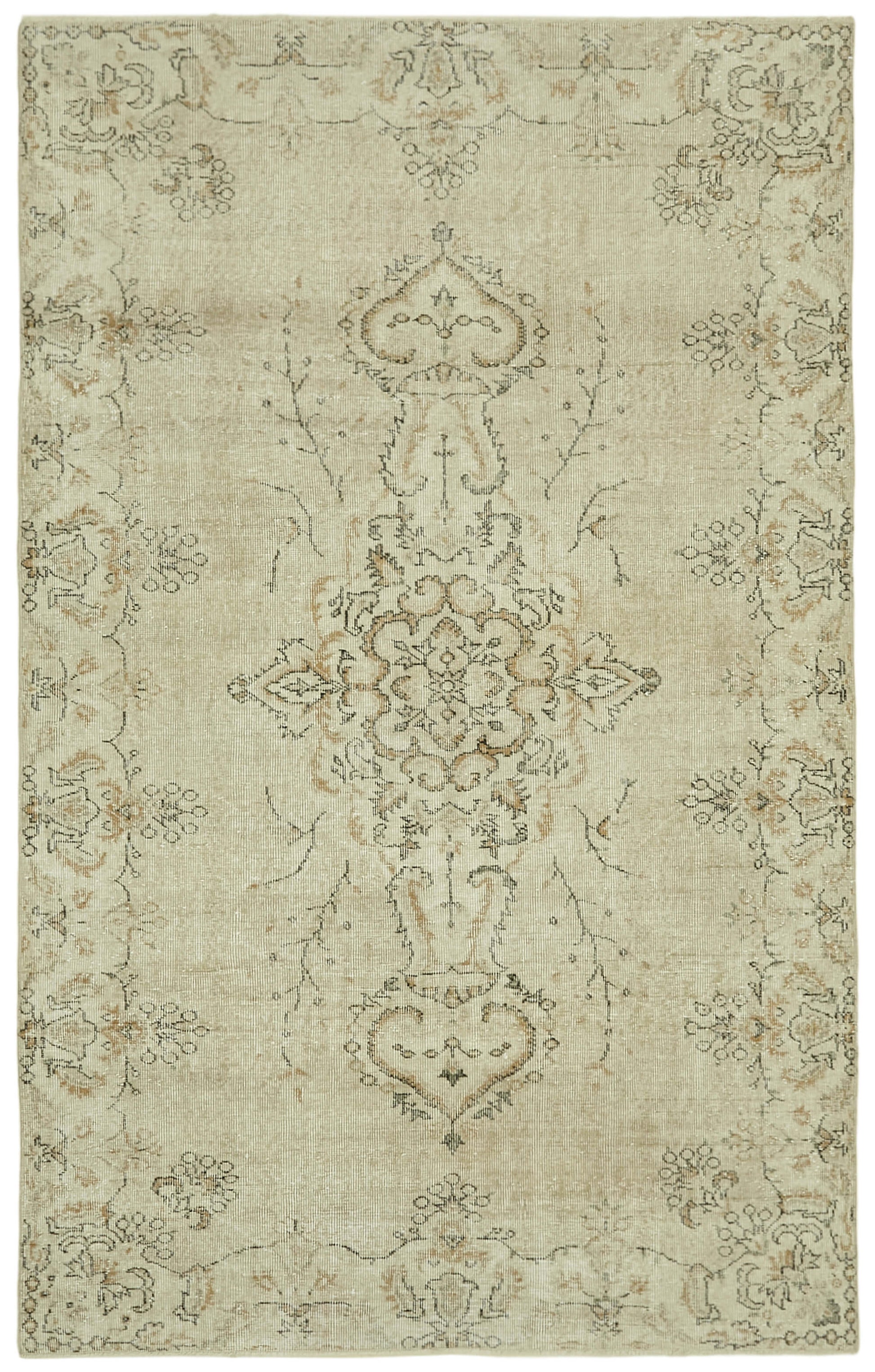 5x8 Beige Turkish Vintage Area Rug - 41649