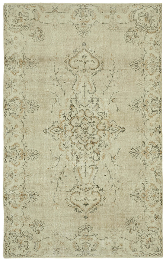 5x8 Beige Turkish Vintage Area Rug - 41649