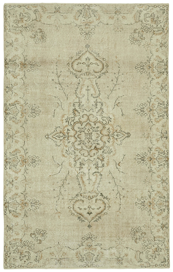 5x8 Beige Turkish Vintage Area Rug - 41649