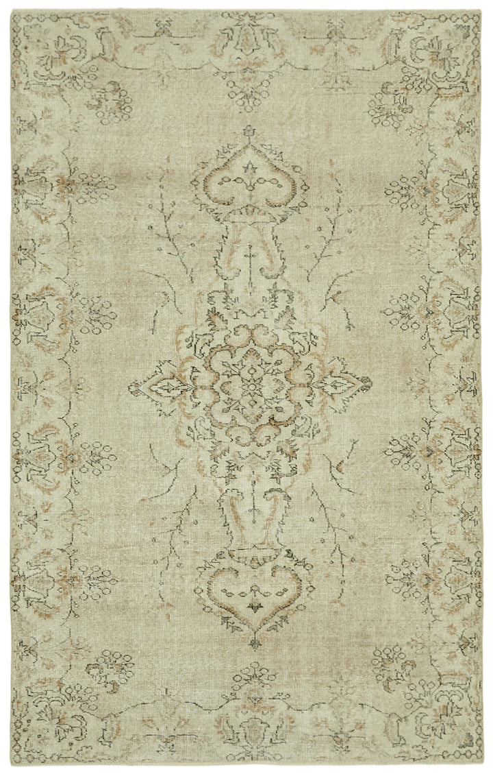 5x8 Beige Turkish Vintage Area Rug - 41649