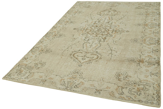 5x8 Beige Turkish Vintage Area Rug - 41649
