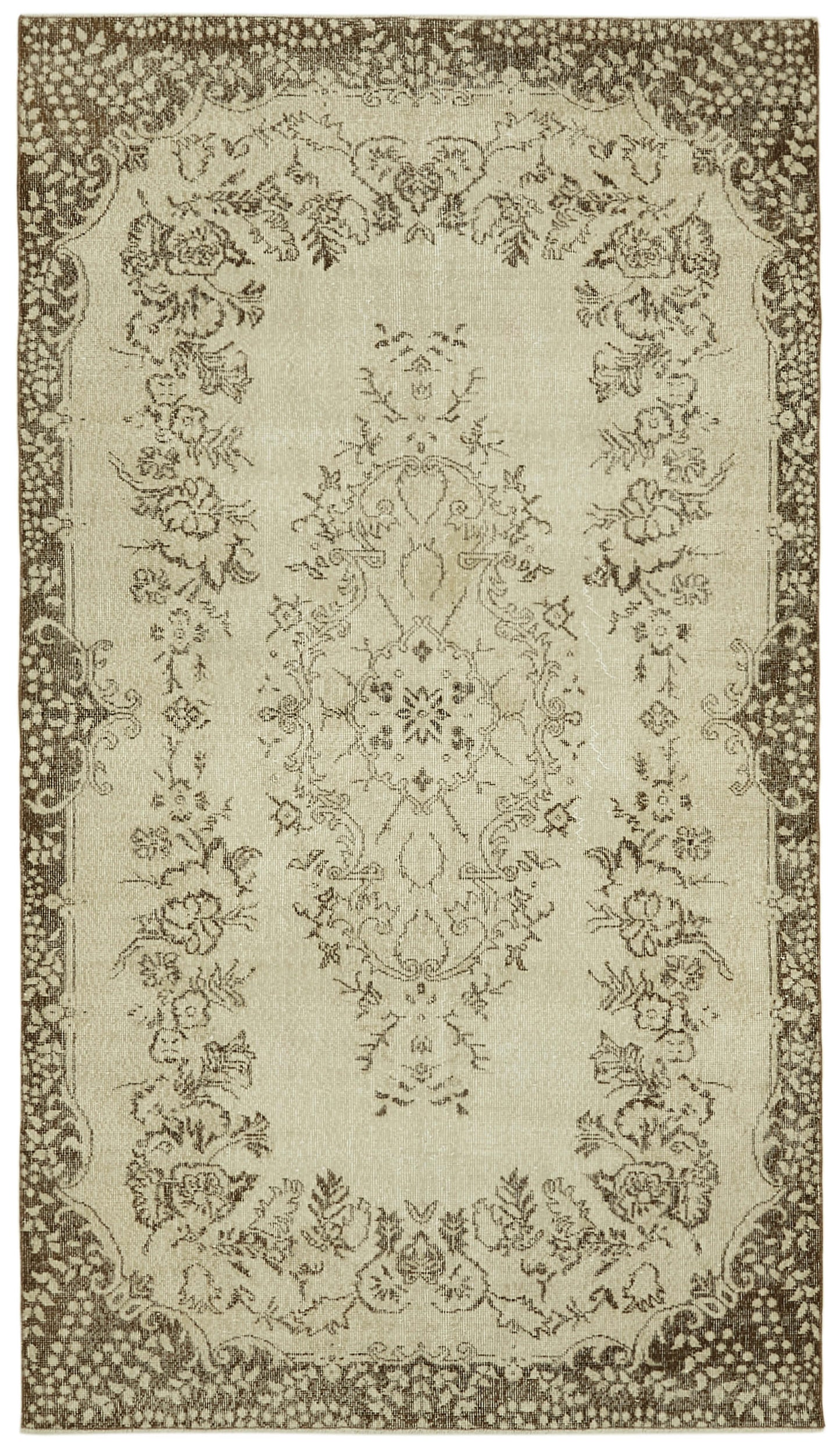 5x9 Beige Turkish Vintage Area Rug - 41650