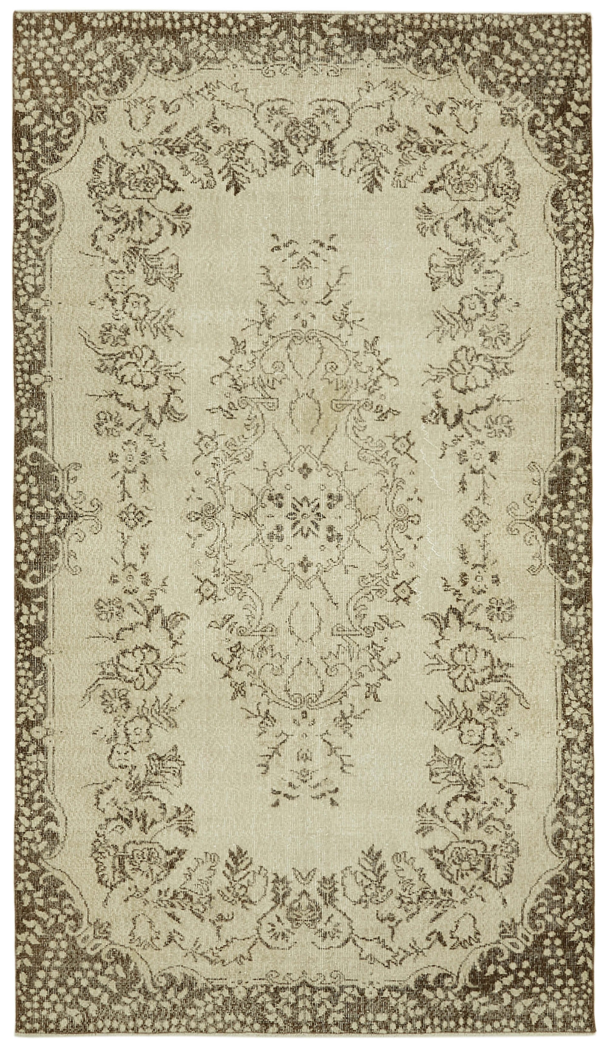 5x9 Beige Turkish Vintage Area Rug - 41650