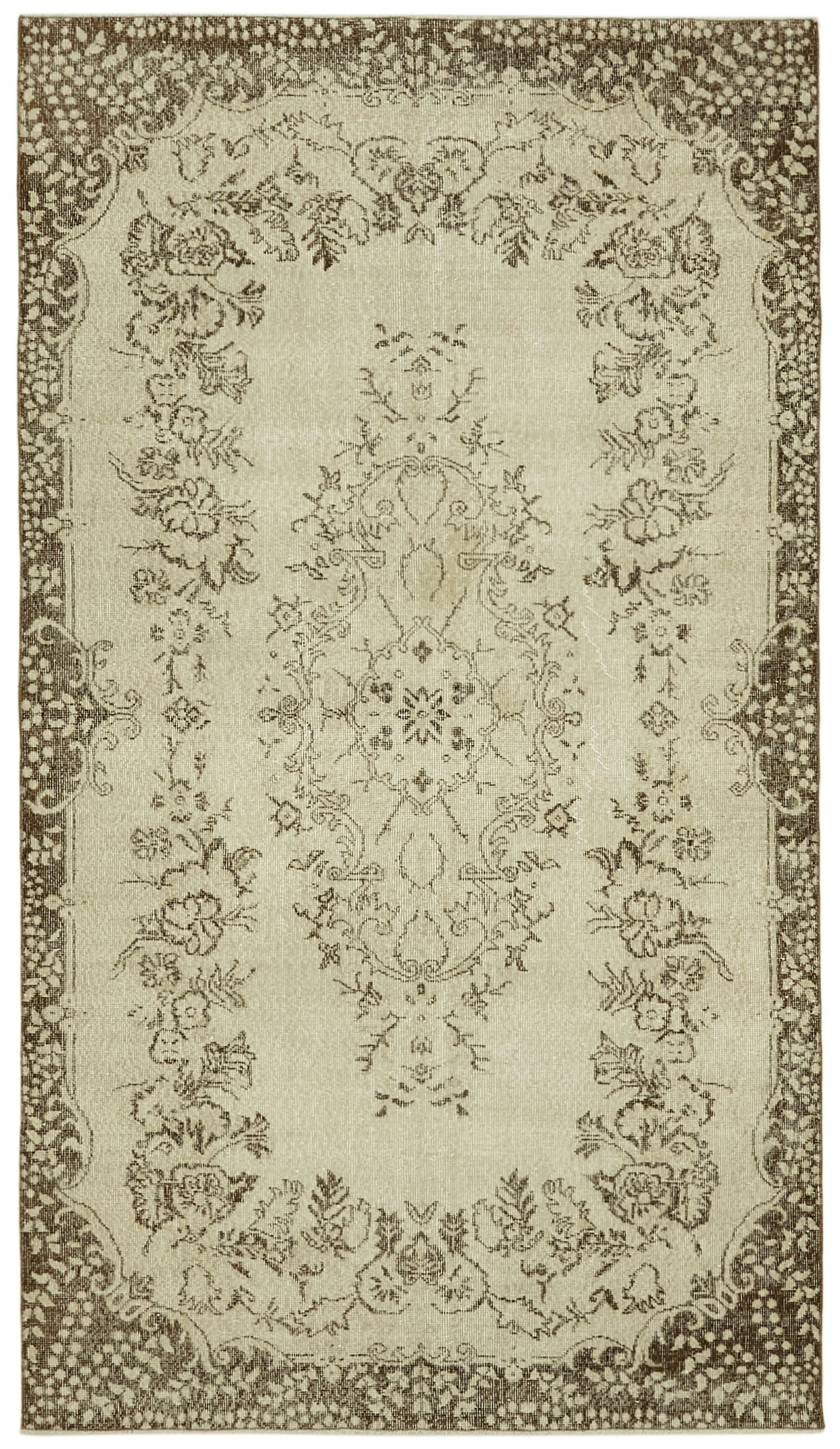 5x9 Beige Turkish Vintage Area Rug - 41650