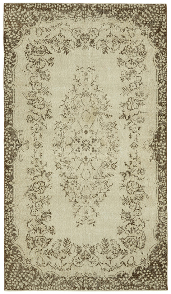 5x9 Beige Turkish Vintage Area Rug - 41650