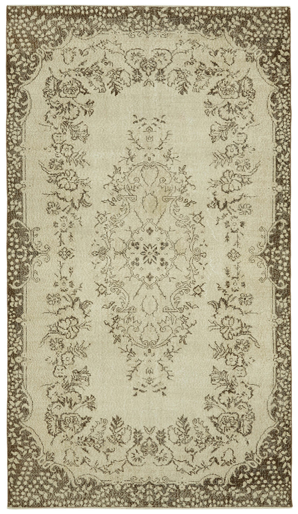 5x9 Beige Turkish Vintage Area Rug - 41650