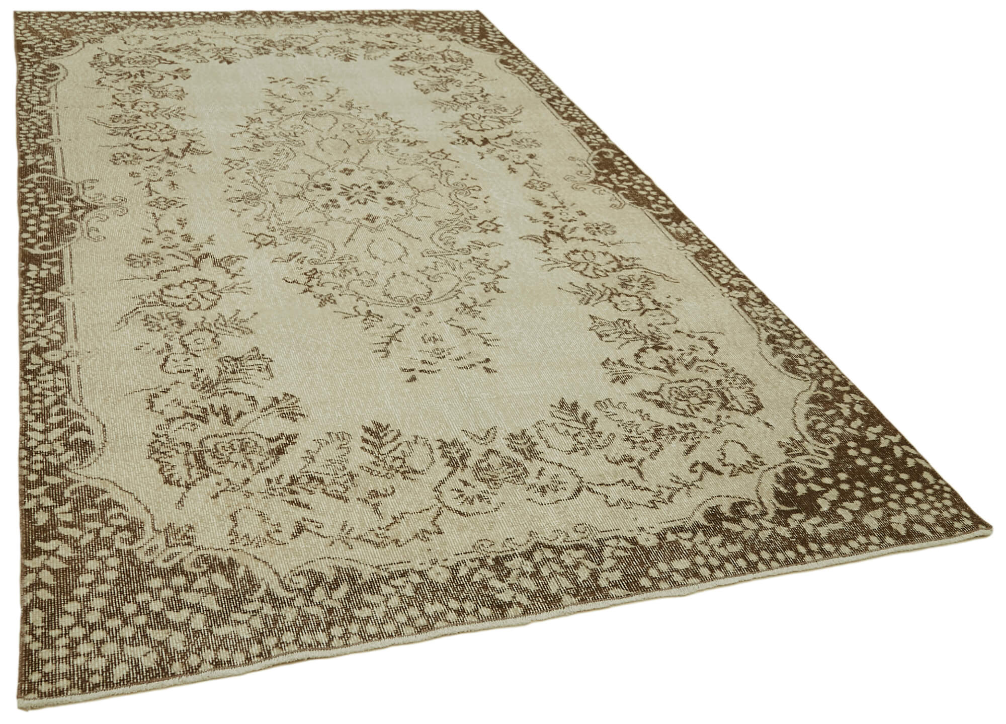 5x9 Beige Turkish Vintage Area Rug - 41650