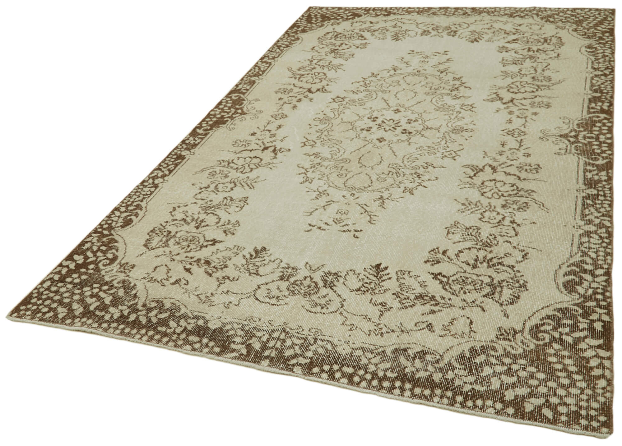 5x9 Beige Turkish Vintage Area Rug - 41650